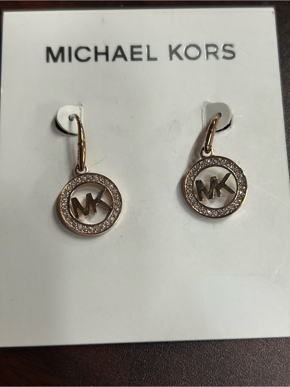 Michael Kors Rose Gold-Tone MK Crystal Circle Drop Earrings